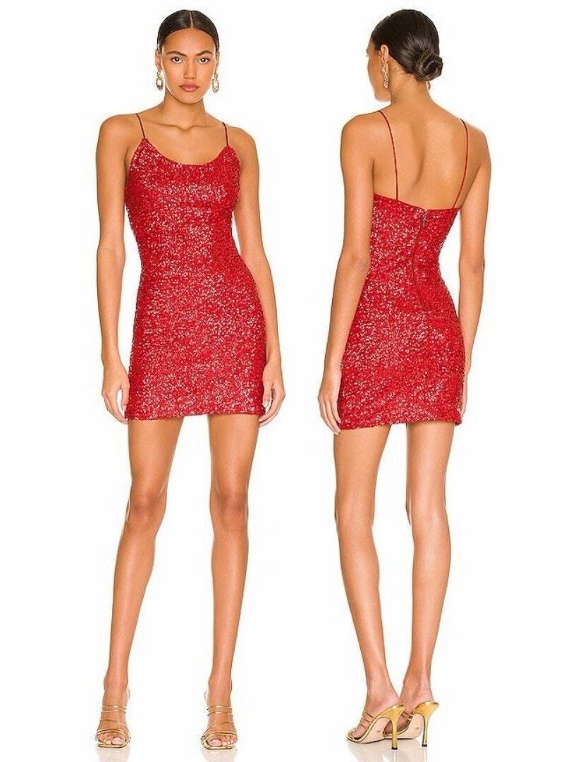 Alice + Olivia Nelle Red Sequin Mini Slip Dress